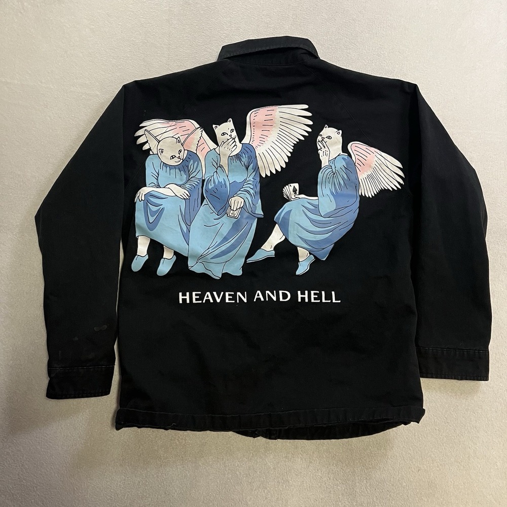Rip N Dip Heaven and Hell Black Jacket Cat Angels We Bad Men's Size Small